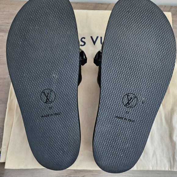 Louis Vuitton Calfskin Embossed Monogram Sunset Flat Comfort Mule 37 Black - Picture 4 of 5